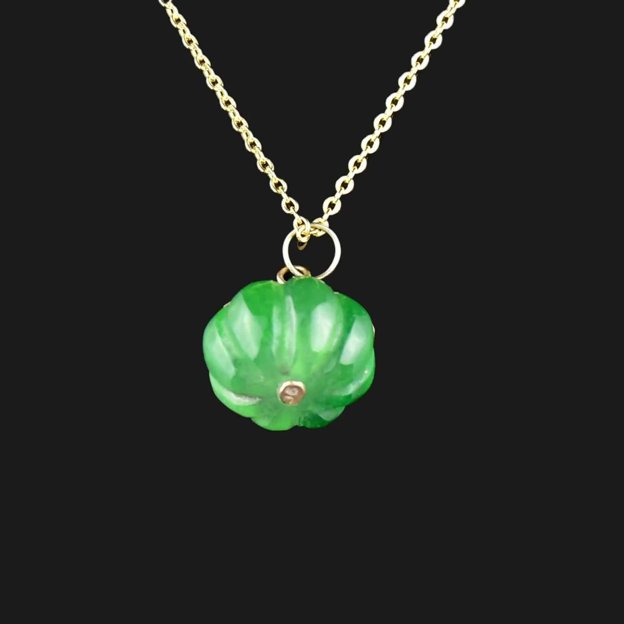 Carved Jade Pumpkin Gold Charm Necklace