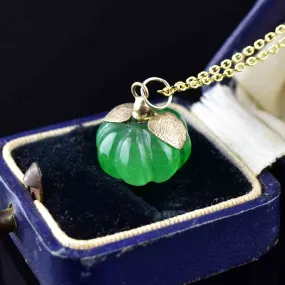 Carved Jade Pumpkin Gold Charm Necklace