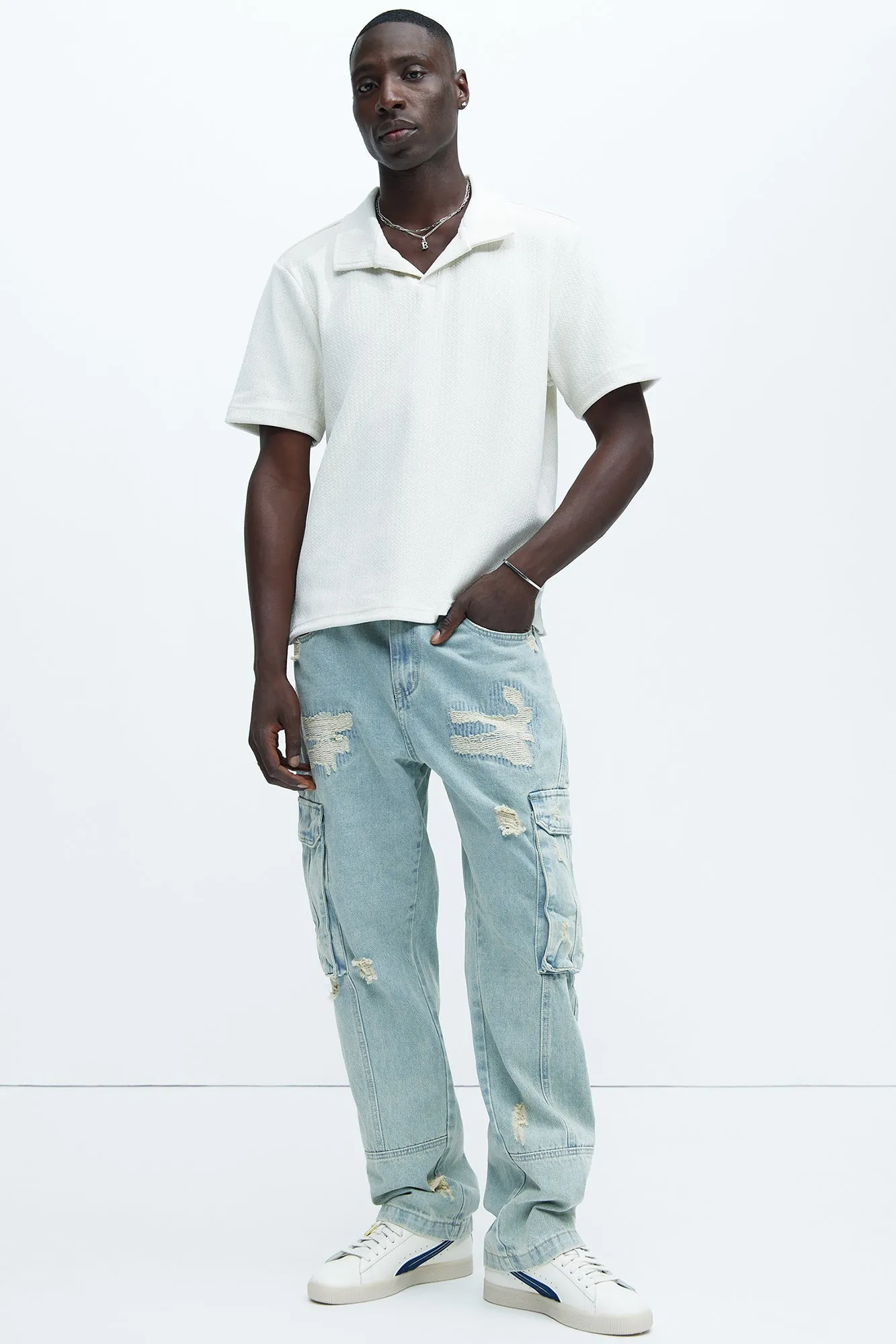 Catch You Slipping Cargo Straight Jeans - Light Wash