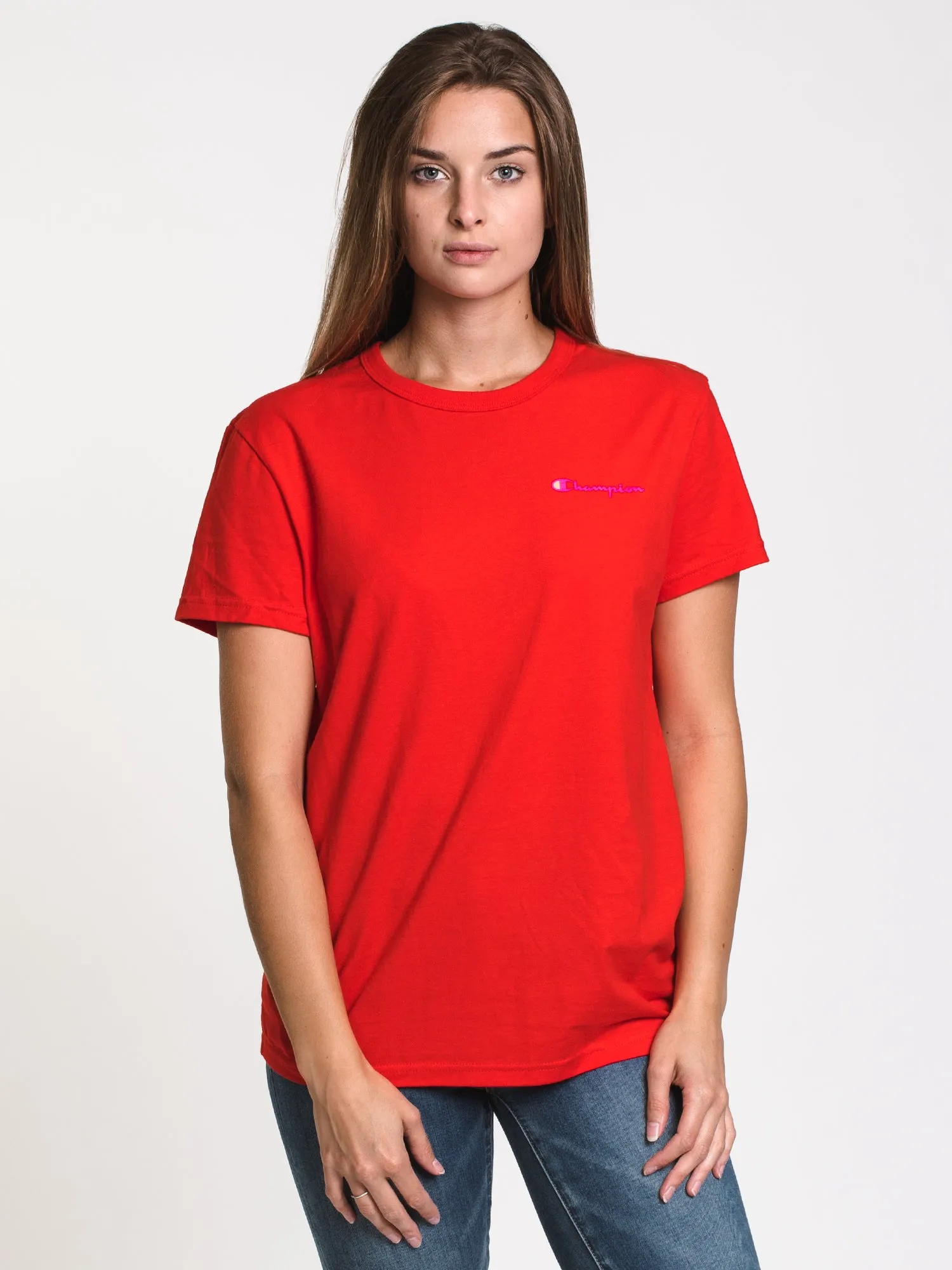 CHAMPION BOYFRIEND SHORT SLEEVE LEFT CHEST EMBROIDERED TEE  - CLEARANCE