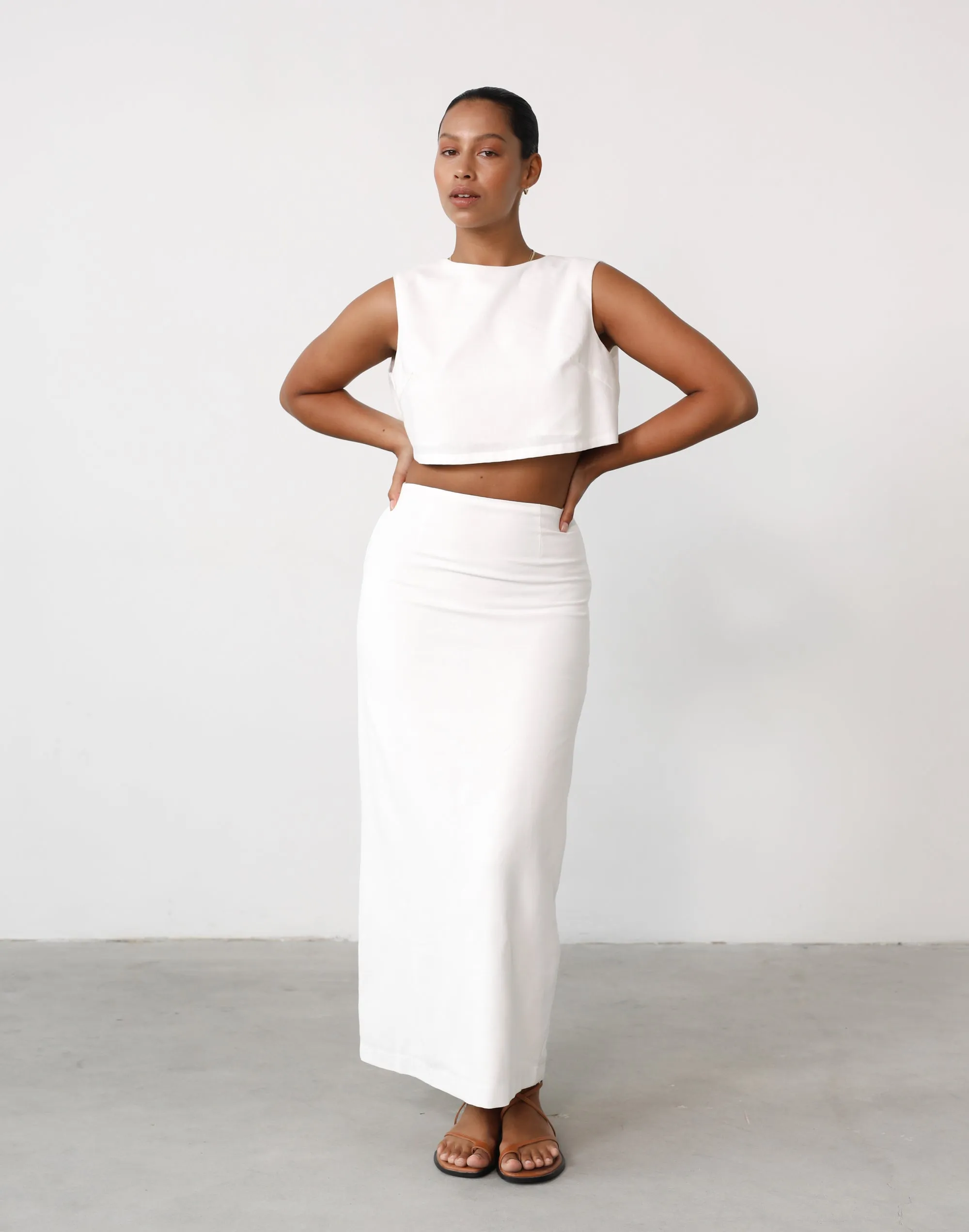 Como Linen Maxi Skirt (White)