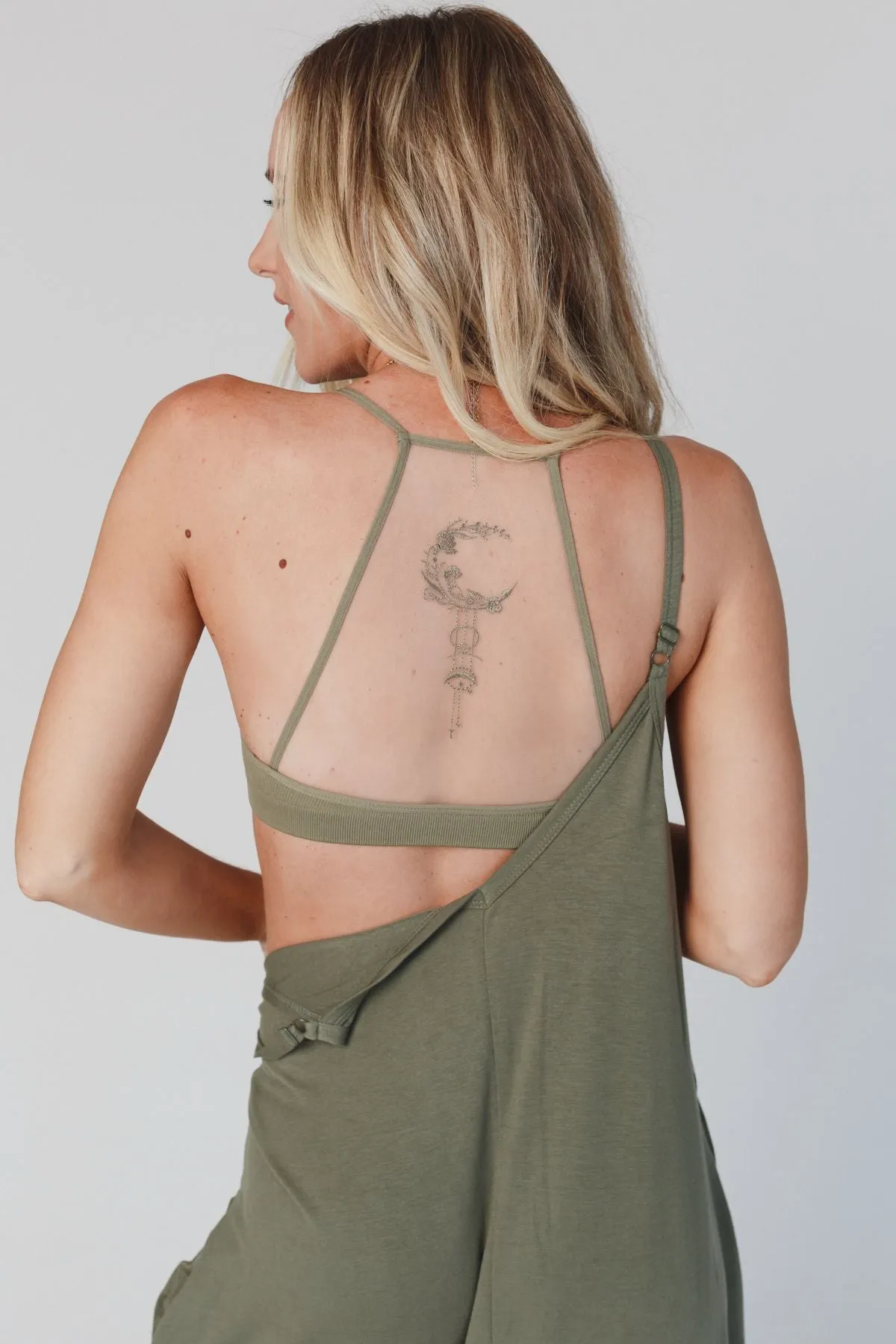 Crescent Moon Tattoo Bralette - Olive