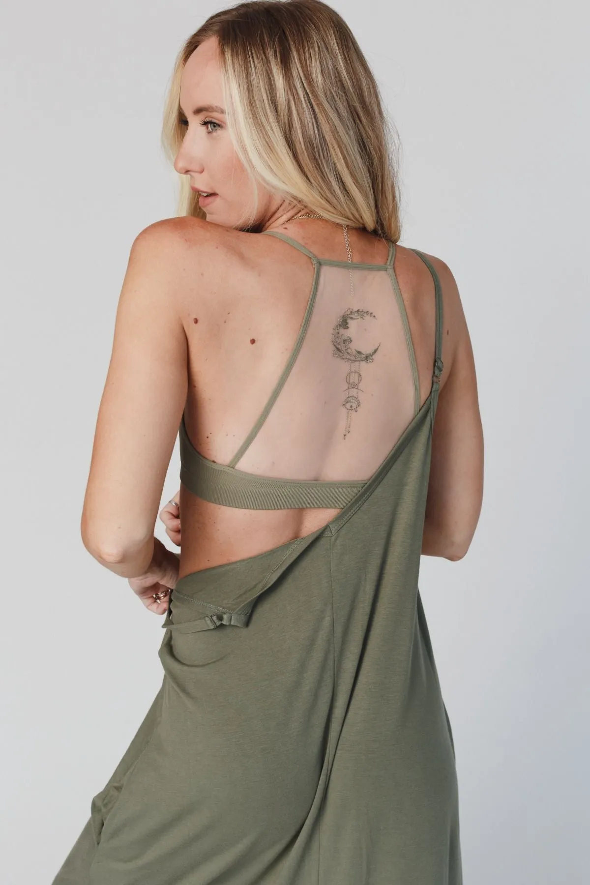 Crescent Moon Tattoo Bralette - Olive