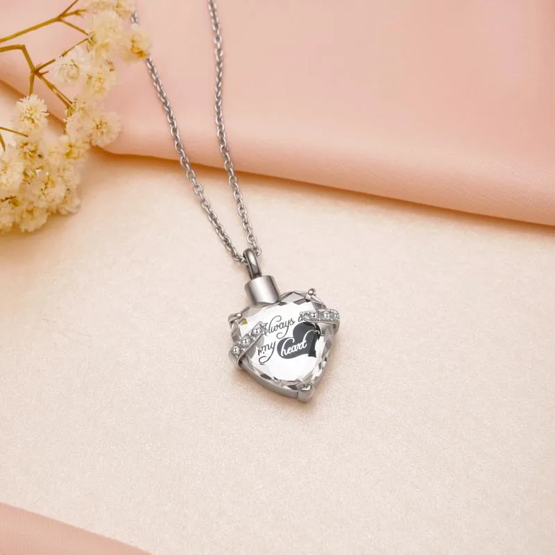 Custom Engraved Ashes Urn Necklace Birthstone Heart-shaped Month Birthday Stone Keepsakes for Ashes Cremation Jewelry