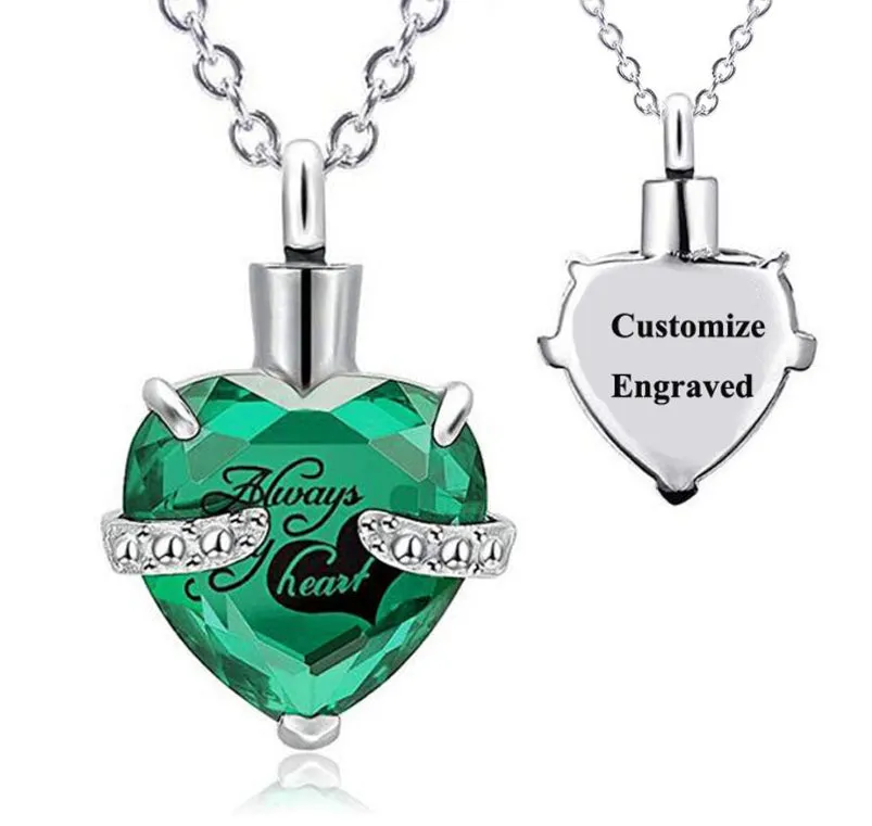 Custom Engraved Ashes Urn Necklace Birthstone Heart-shaped Month Birthday Stone Keepsakes for Ashes Cremation Jewelry