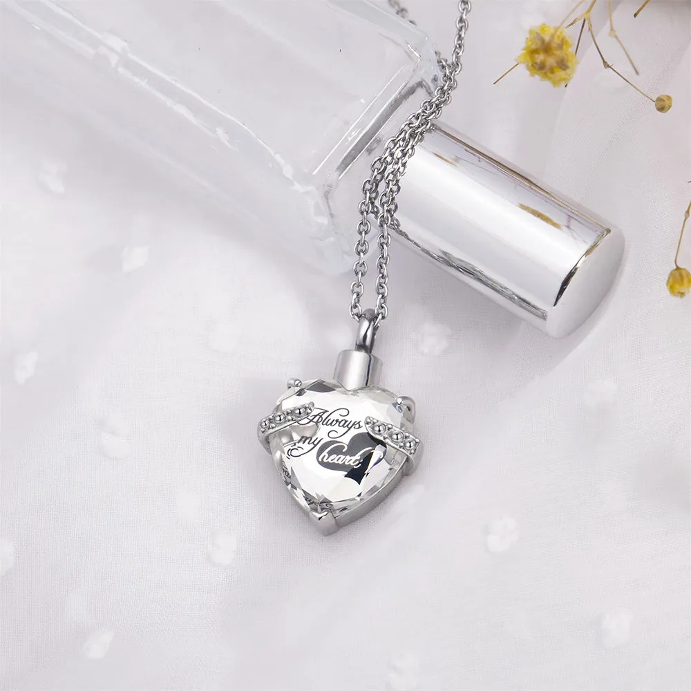 Custom Engraved Ashes Urn Necklace Birthstone Heart-shaped Month Birthday Stone Keepsakes for Ashes Cremation Jewelry