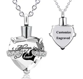 Custom Engraved Ashes Urn Necklace Birthstone Heart-shaped Month Birthday Stone Keepsakes for Ashes Cremation Jewelry