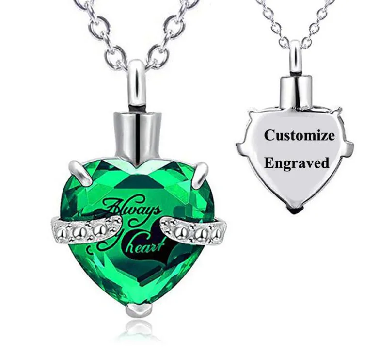 Custom Engraved Ashes Urn Necklace Birthstone Heart-shaped Month Birthday Stone Keepsakes for Ashes Cremation Jewelry