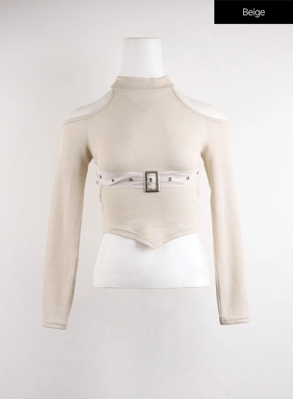 Cut-Out Turtle Neck Belt Crop Top CJ416