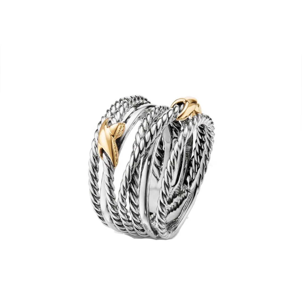 David Yurman Crossover Double X Sterling Silver & 18K Gold Ring