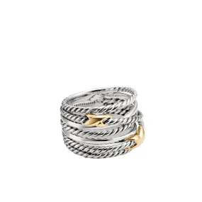 David Yurman Crossover Double X Sterling Silver & 18K Gold Ring