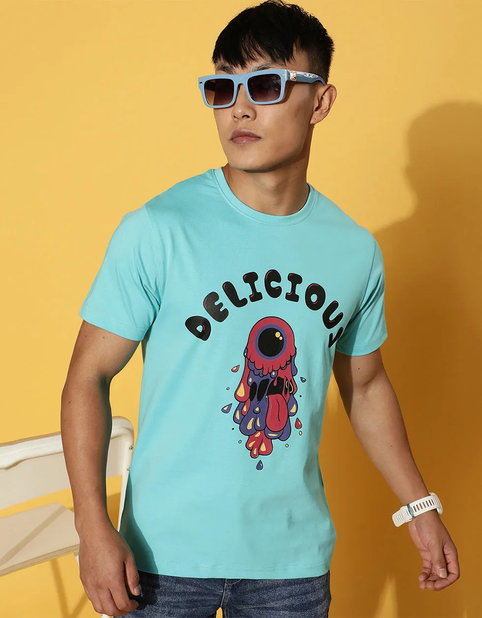 Delicious Printed Blue Chest Graphic Printed Tshirt