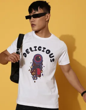 Delicious Regular-Fit Printed White Chest Graphic Printed Tshirt