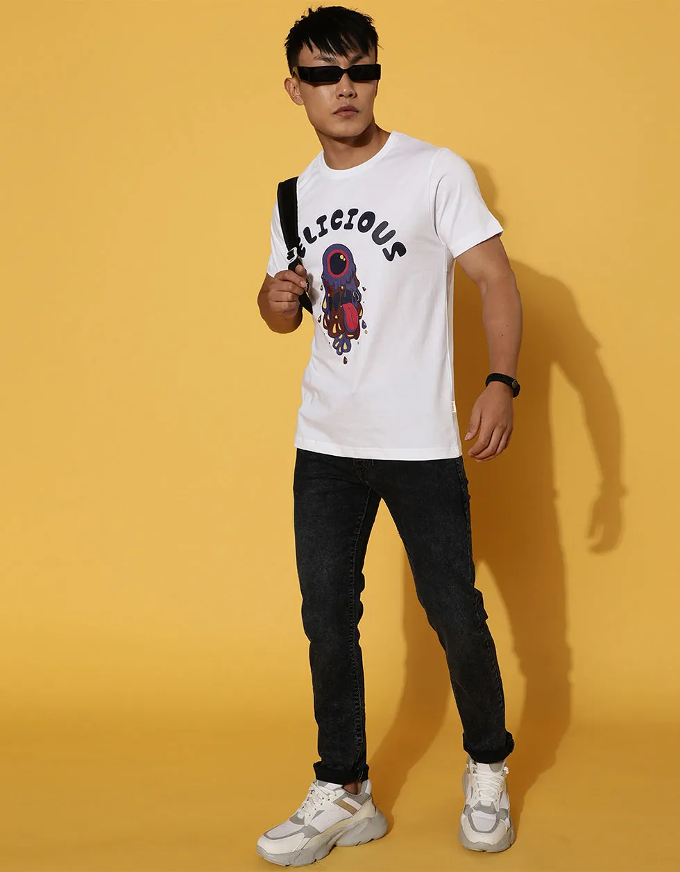 Delicious Regular-Fit Printed White Chest Graphic Printed Tshirt