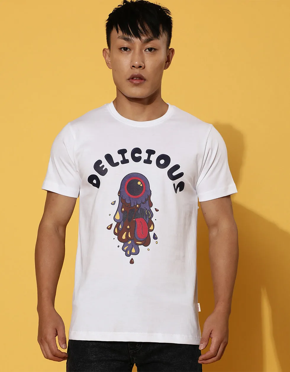 Delicious Regular-Fit Printed White Chest Graphic Printed Tshirt