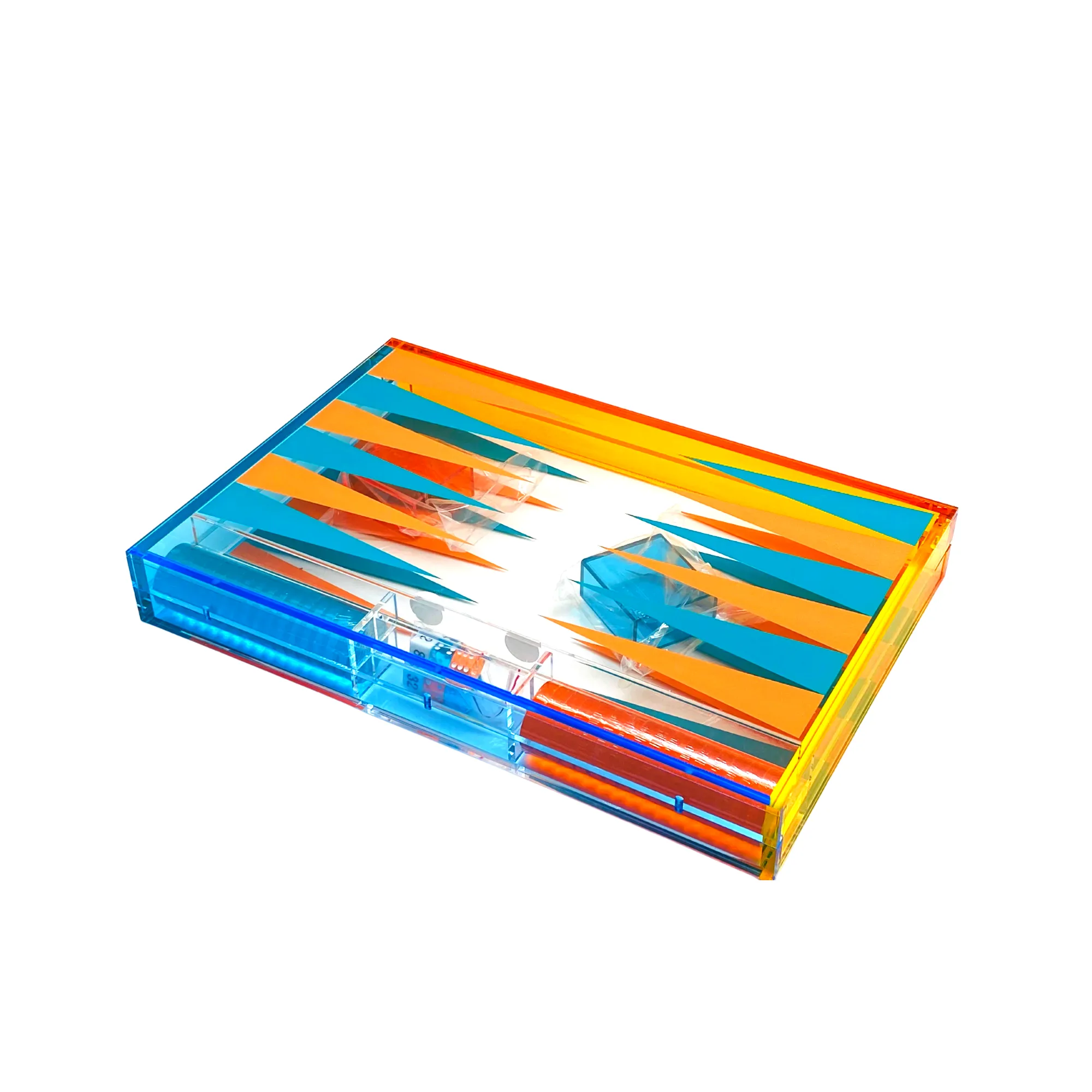 Deluxe Lucite Backgammon Acrylic - Orange & Turquoise