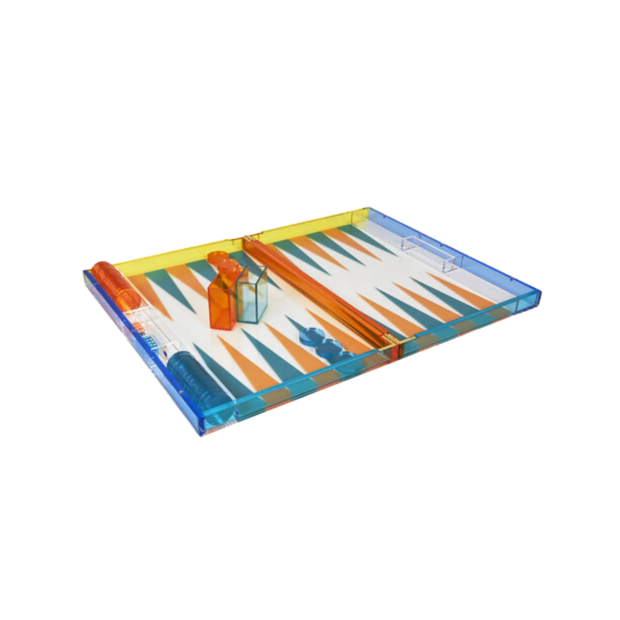 Deluxe Lucite Backgammon Acrylic - Orange & Turquoise