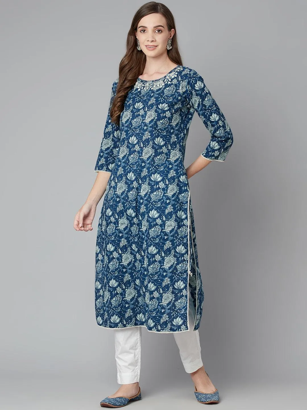 Divena Blue Floral Straight kurta