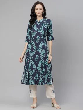 Divena Leaf Printed A-line Rayon Kurta