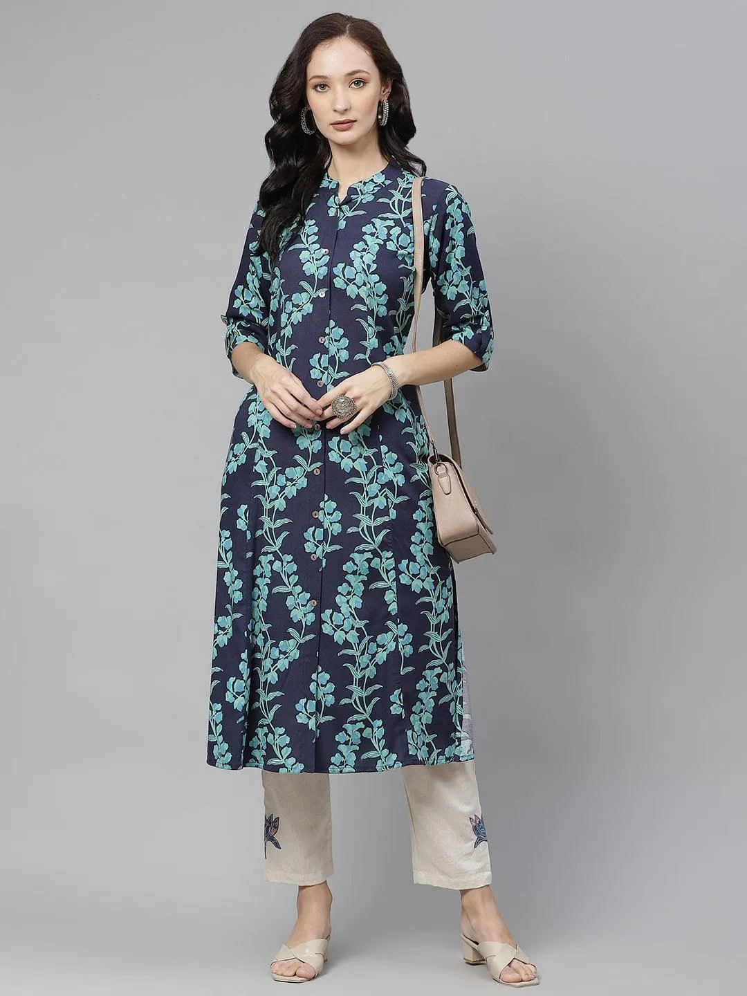 Divena Leaf Printed A-line Rayon Kurta