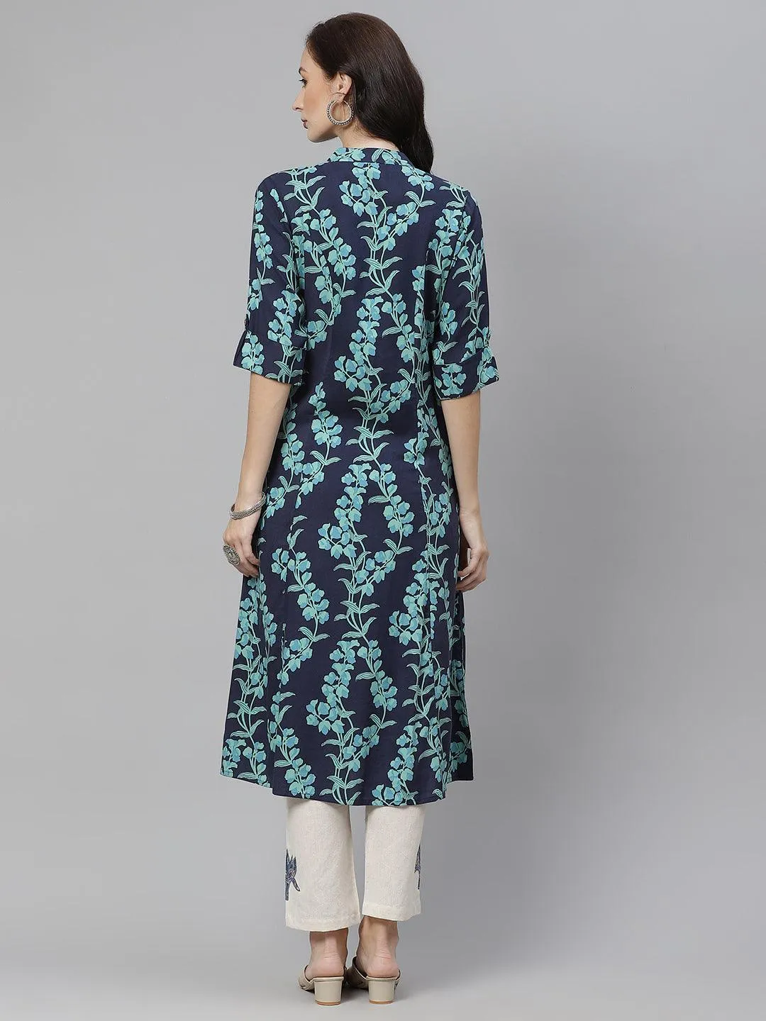 Divena Leaf Printed A-line Rayon Kurta