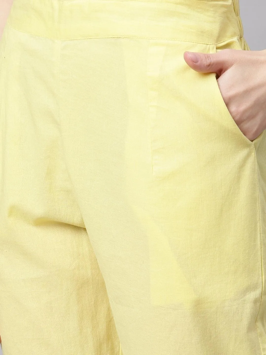 Divena  yellow Cotton Straight Kurta pant set