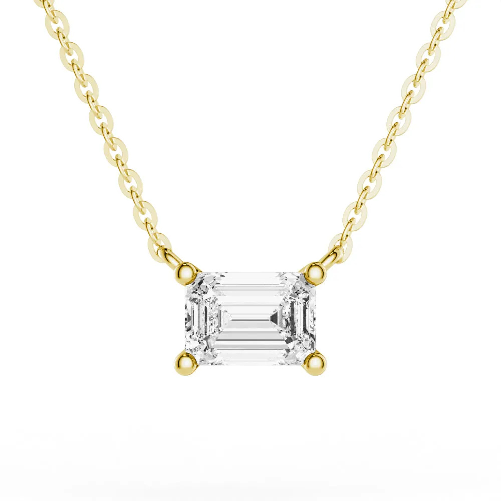 East-West Emerald Cut Moissanite Solitaire Necklace