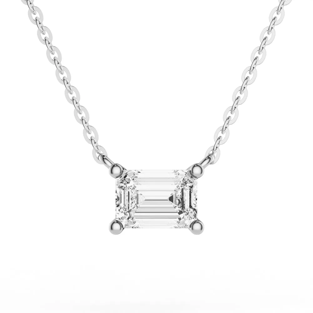 East-West Emerald Cut Moissanite Solitaire Necklace