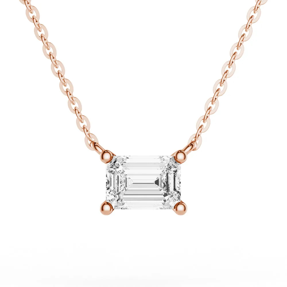 East-West Emerald Cut Moissanite Solitaire Necklace