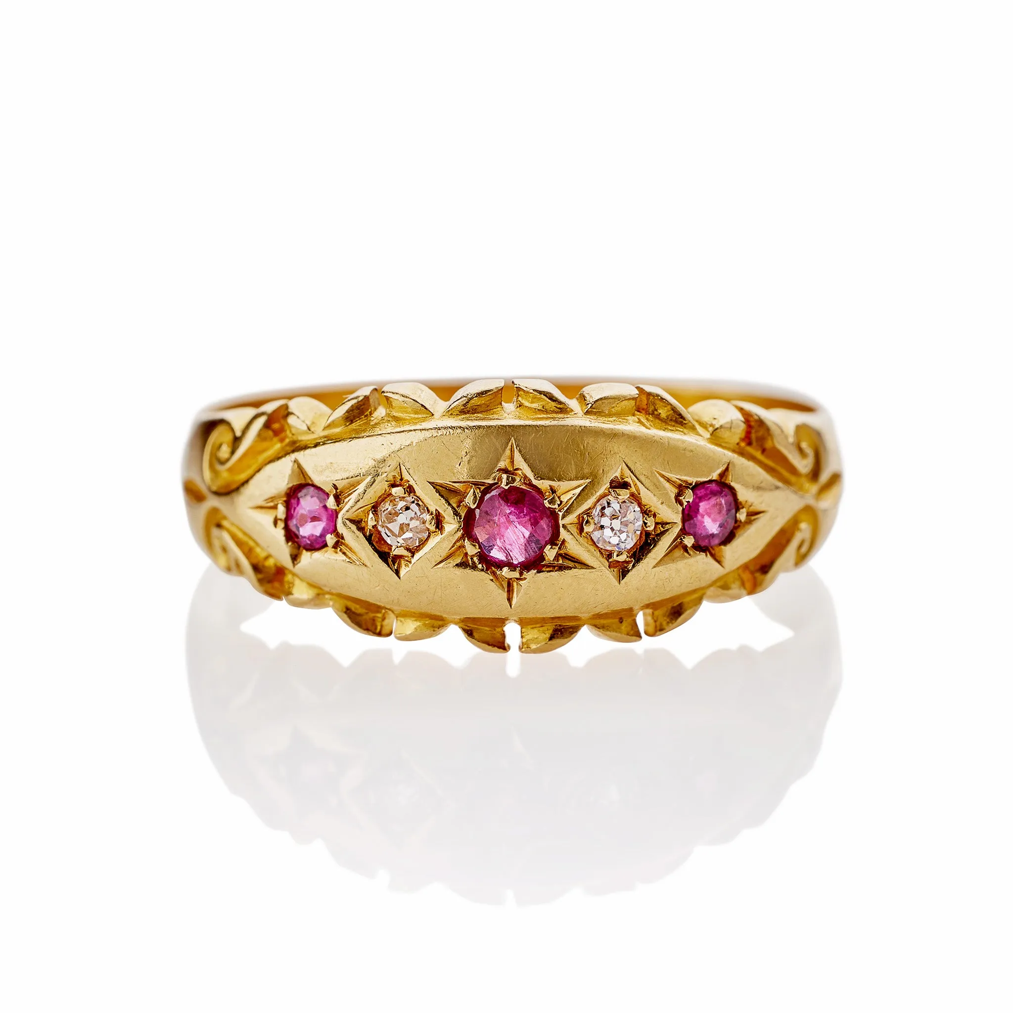 English Antique Ruby and Diamond Five Stone Ring