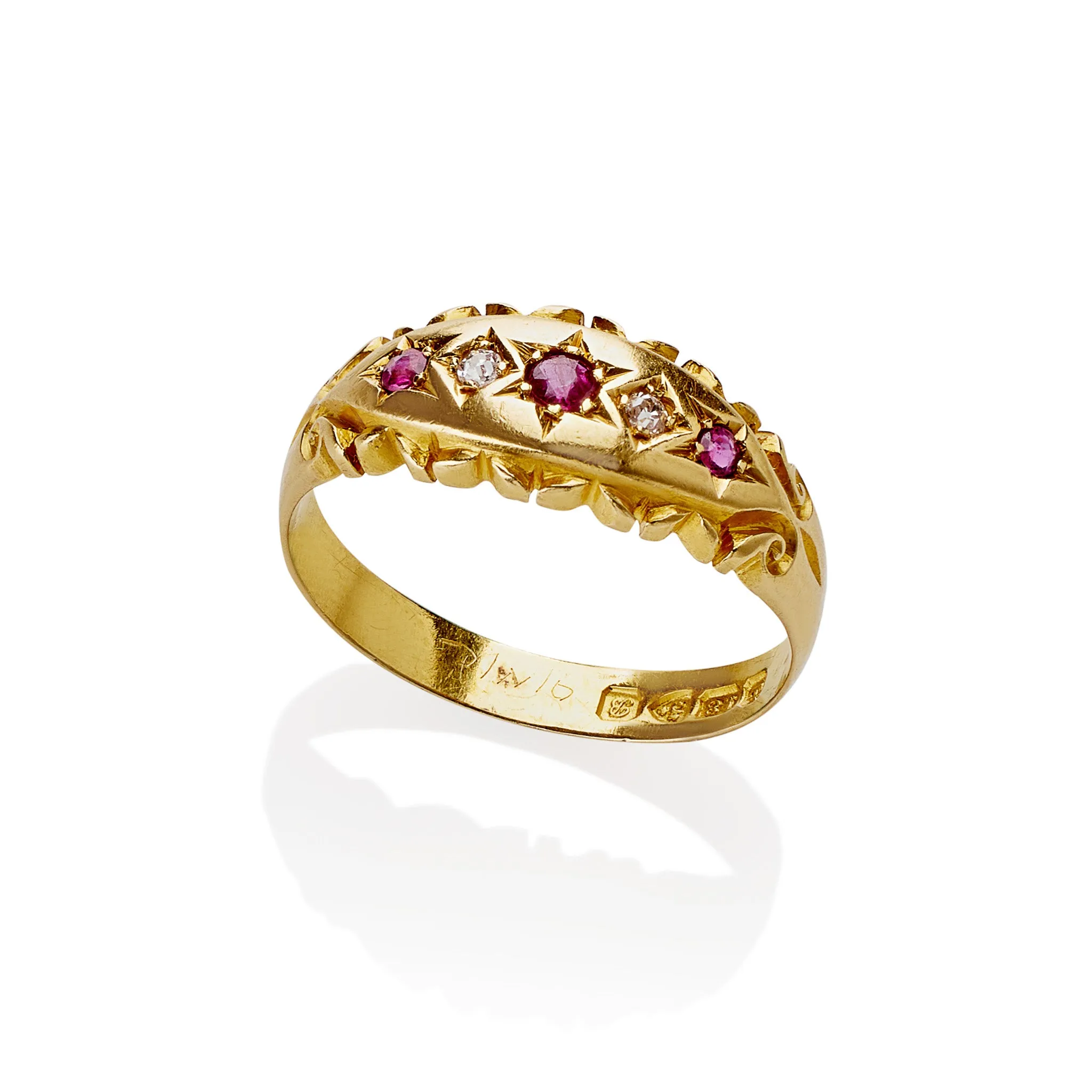 English Antique Ruby and Diamond Five Stone Ring