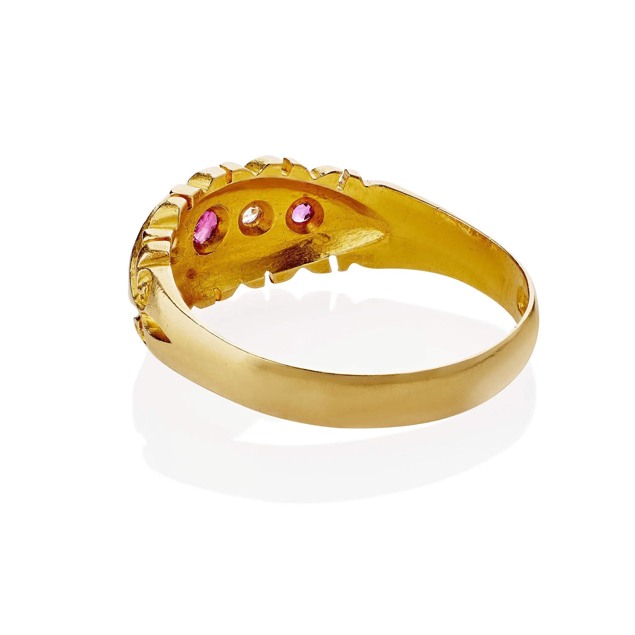 English Antique Ruby and Diamond Five Stone Ring