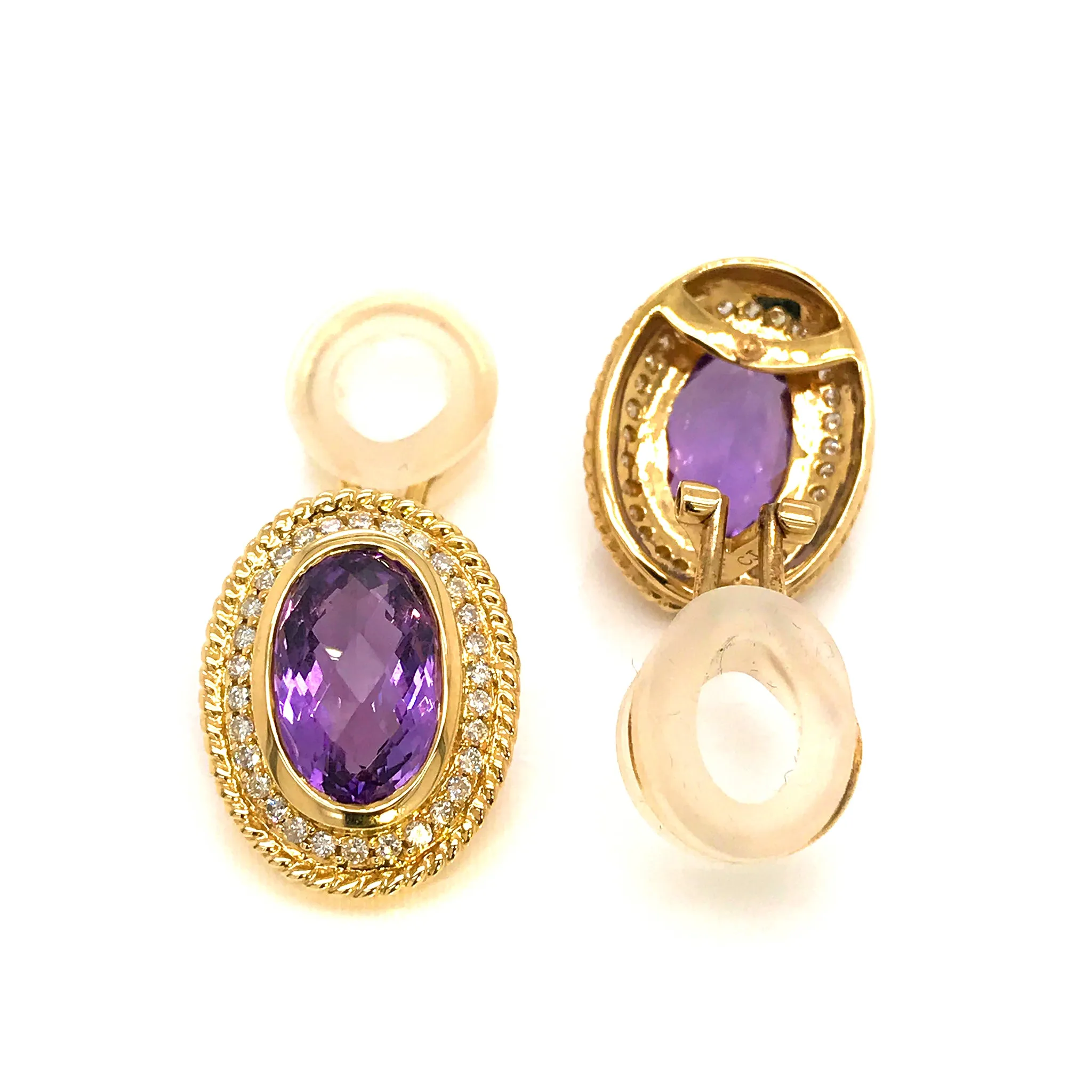 Estate 14K Yellow Gold Amethyst and Diamond Earrings