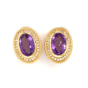 Estate 14K Yellow Gold Amethyst and Diamond Earrings