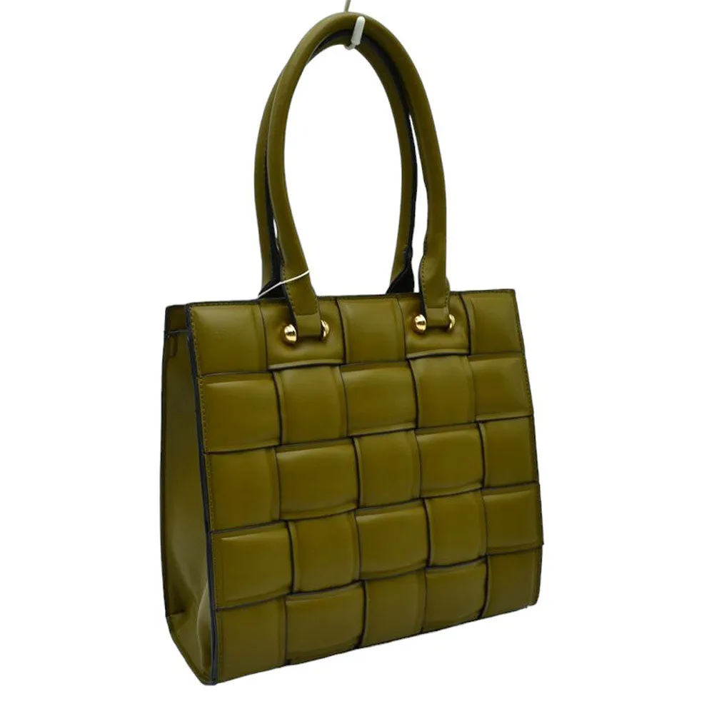 Faux Leather Top Handle Cassette Tote Bag