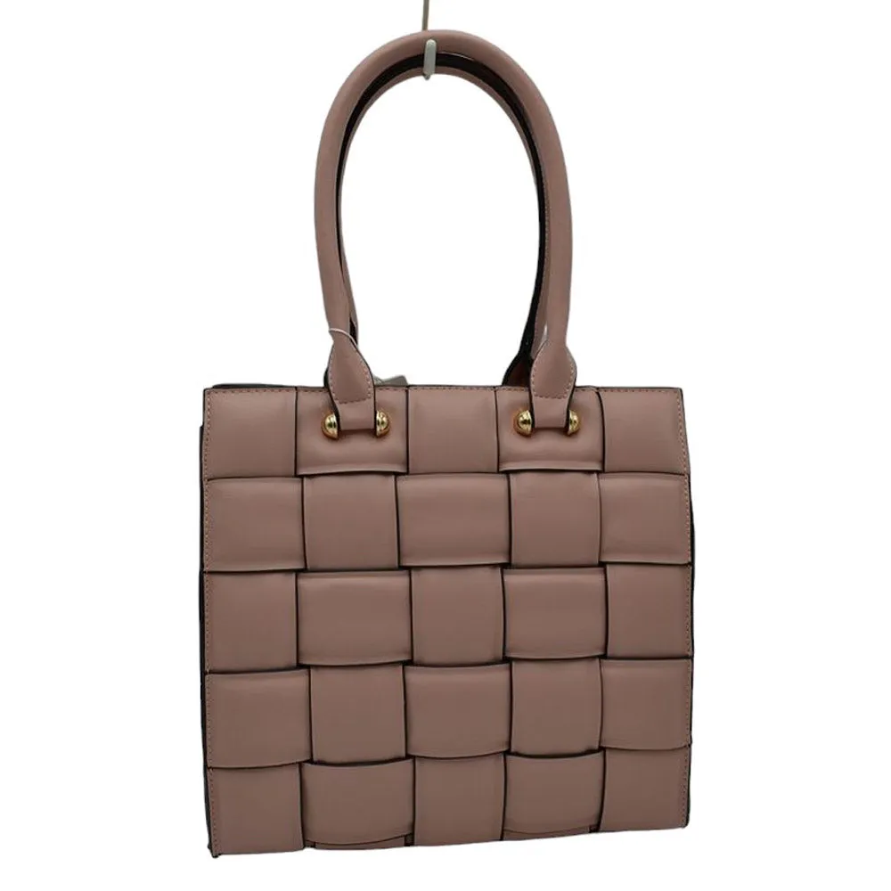 Faux Leather Top Handle Cassette Tote Bag