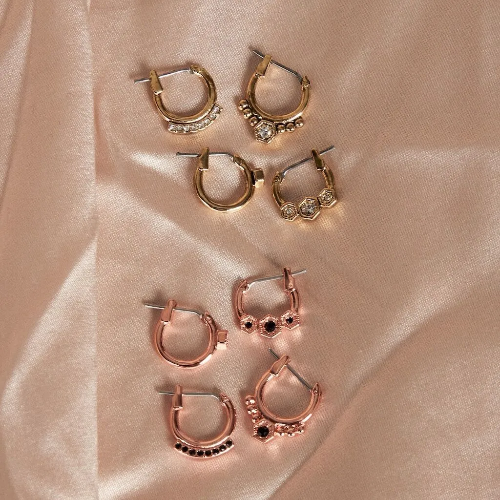 Full Bloom Hoop Earring Set- Rose Gold