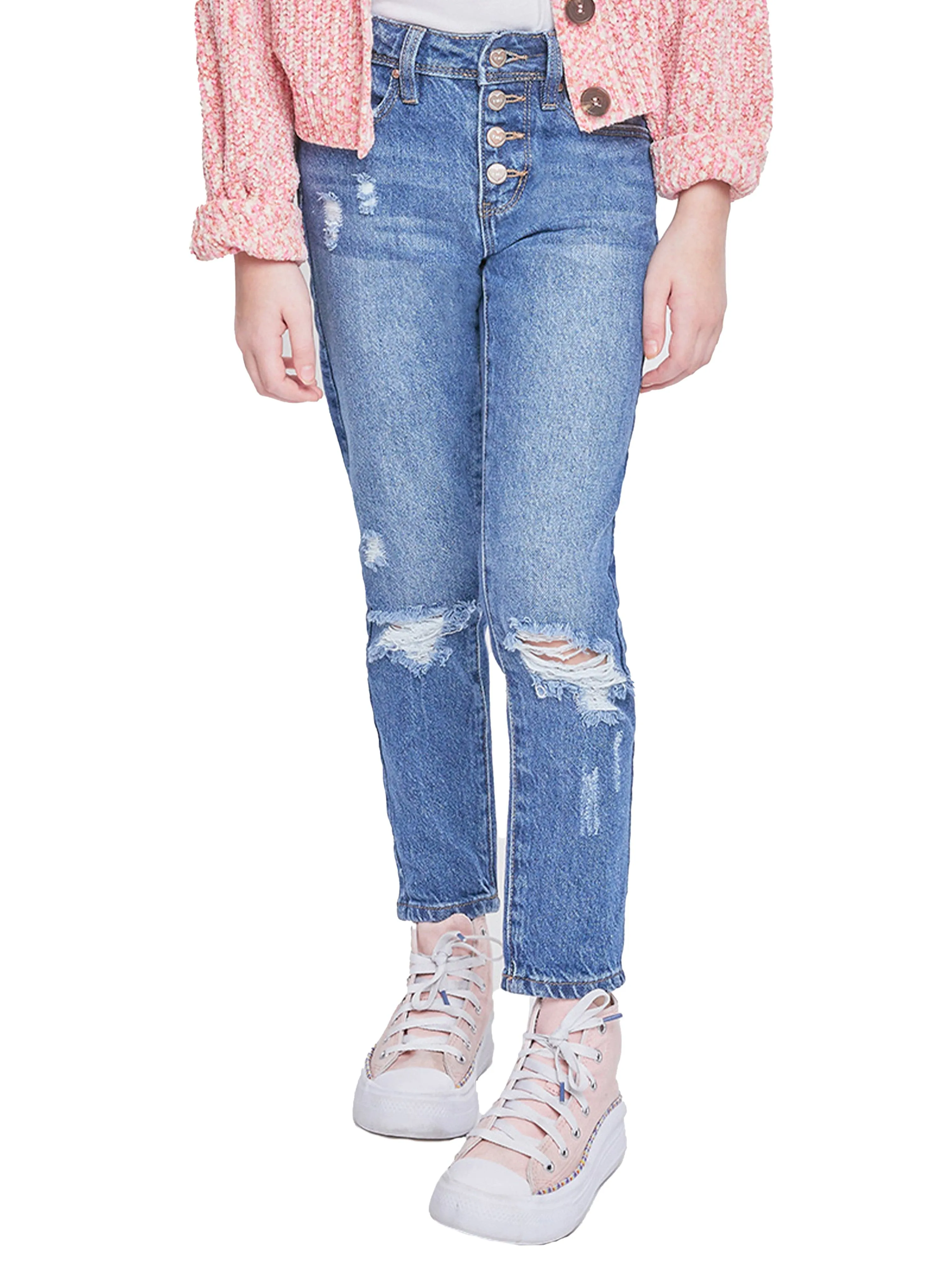 Girls Selena Dream Button Fly Straight Leg Hybrid Jeans