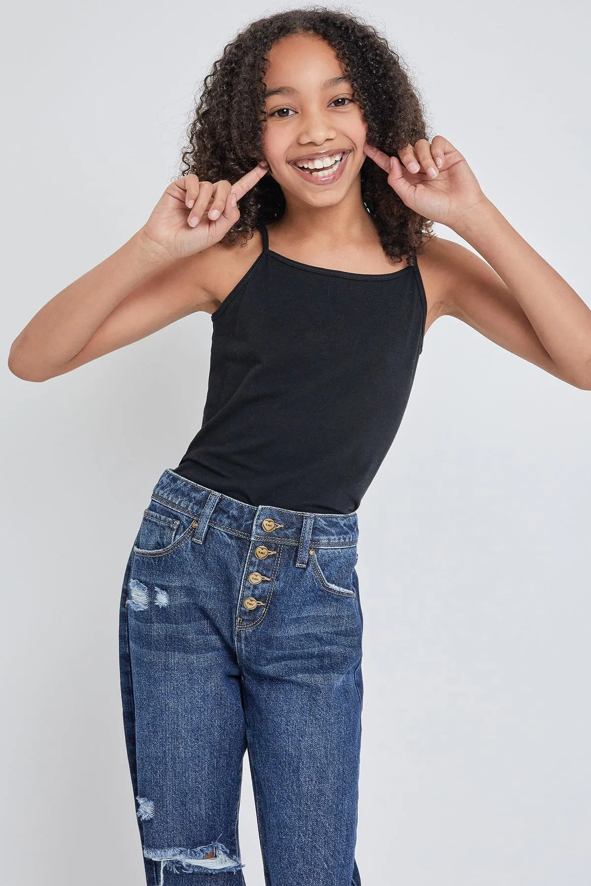 Girls Selena Dream Button Fly Straight Leg Hybrid Jeans