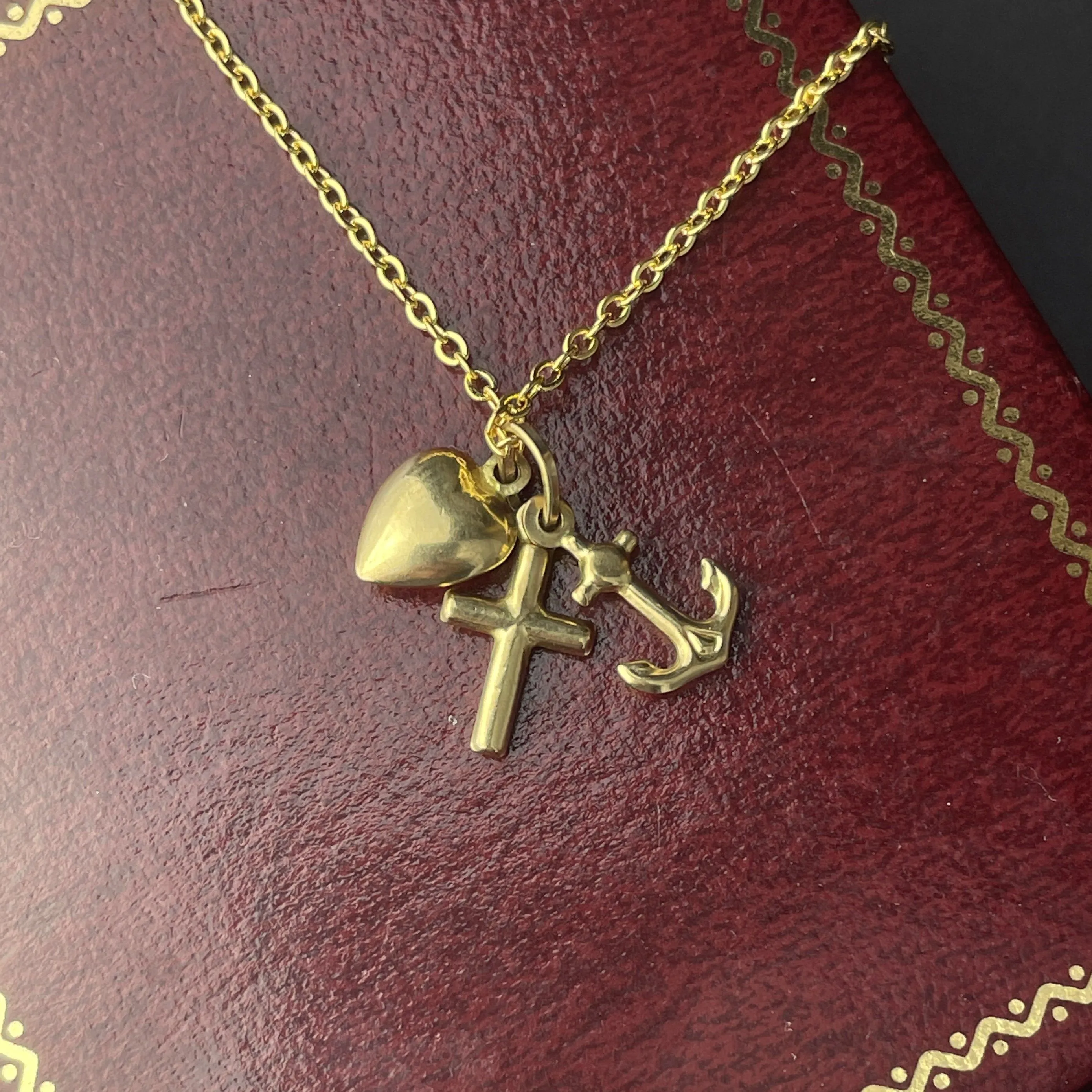 Gold Faith Hope Love Pendant Charm Necklace