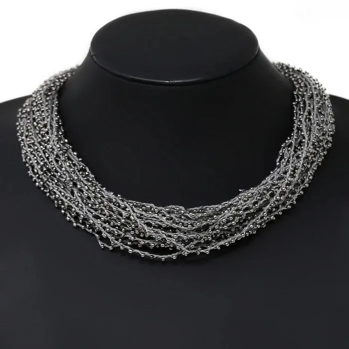 Hematite Gray Seed Bead Multi Strand Necklace