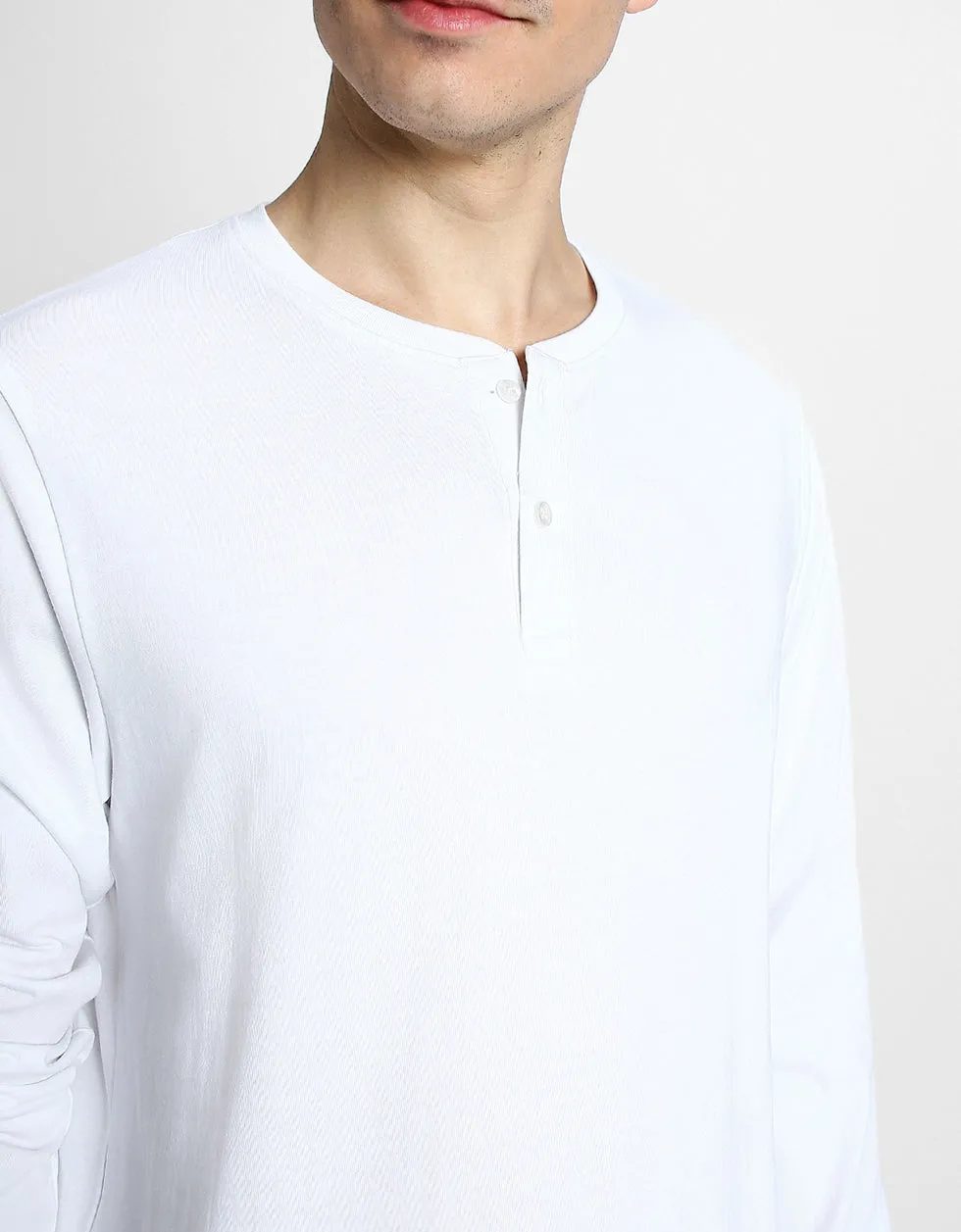 Henley White Solid Tshirt