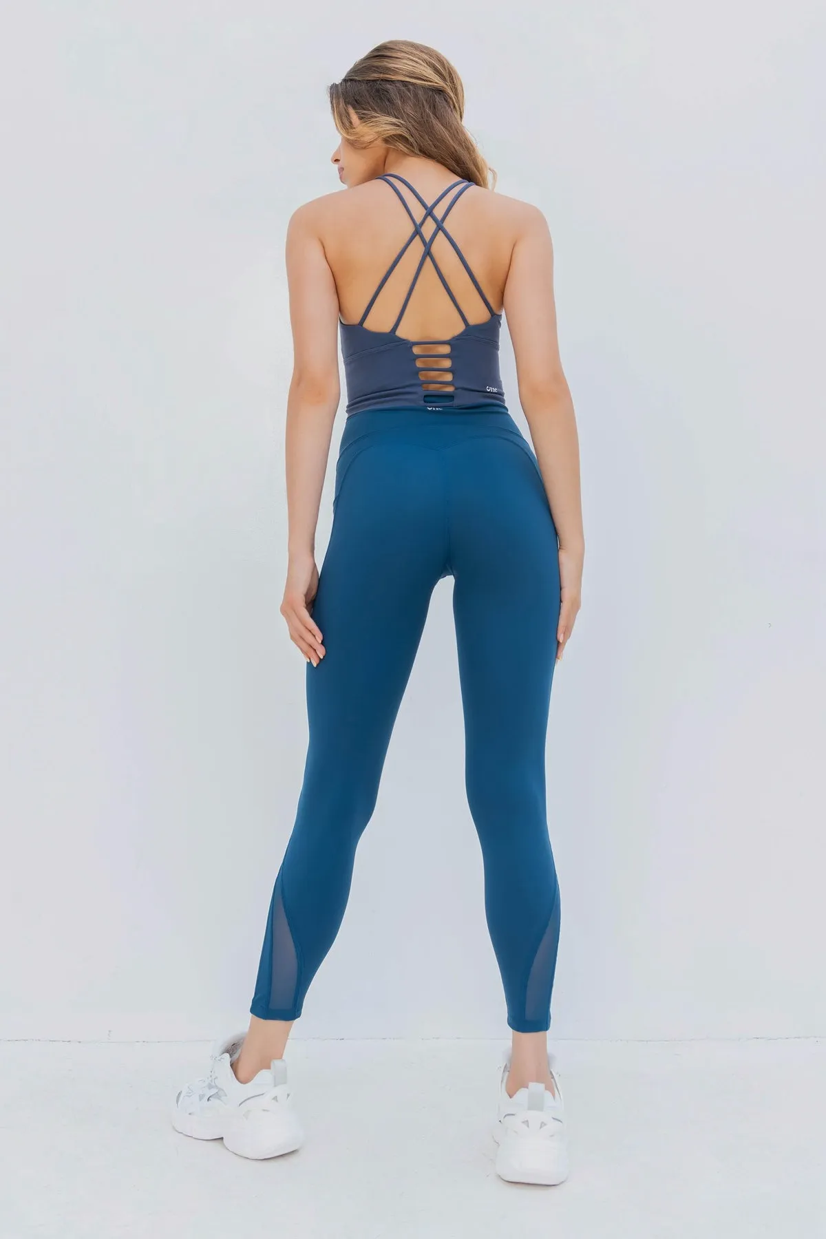 High Waist Mesh Panel Pocket and Ankle Detail Full Length Legging