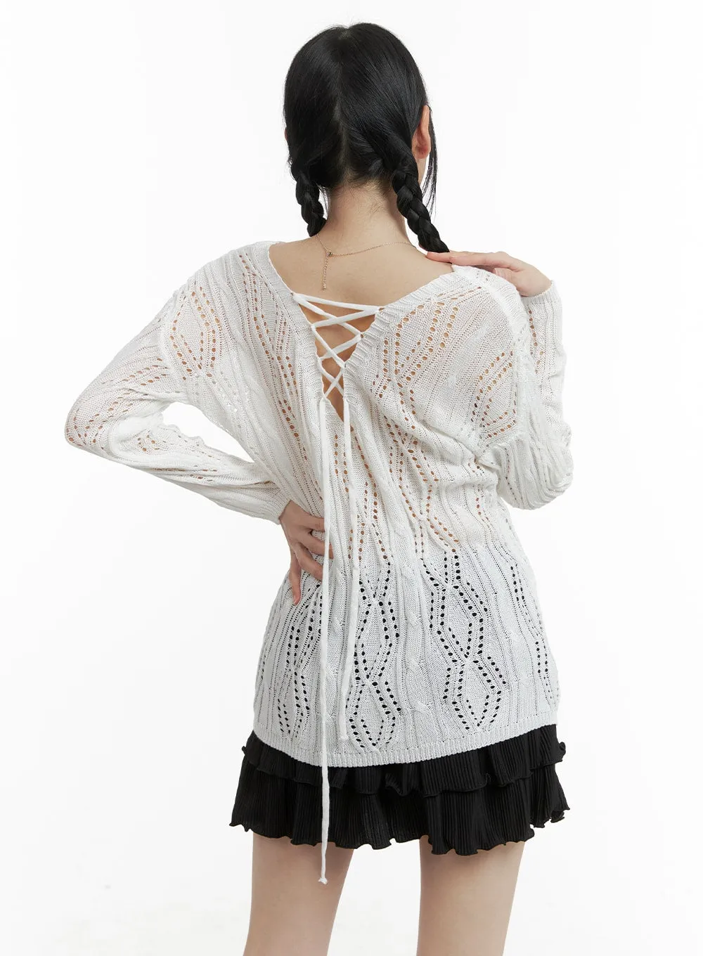 Hollow Out Cable Knit Sweater OM426