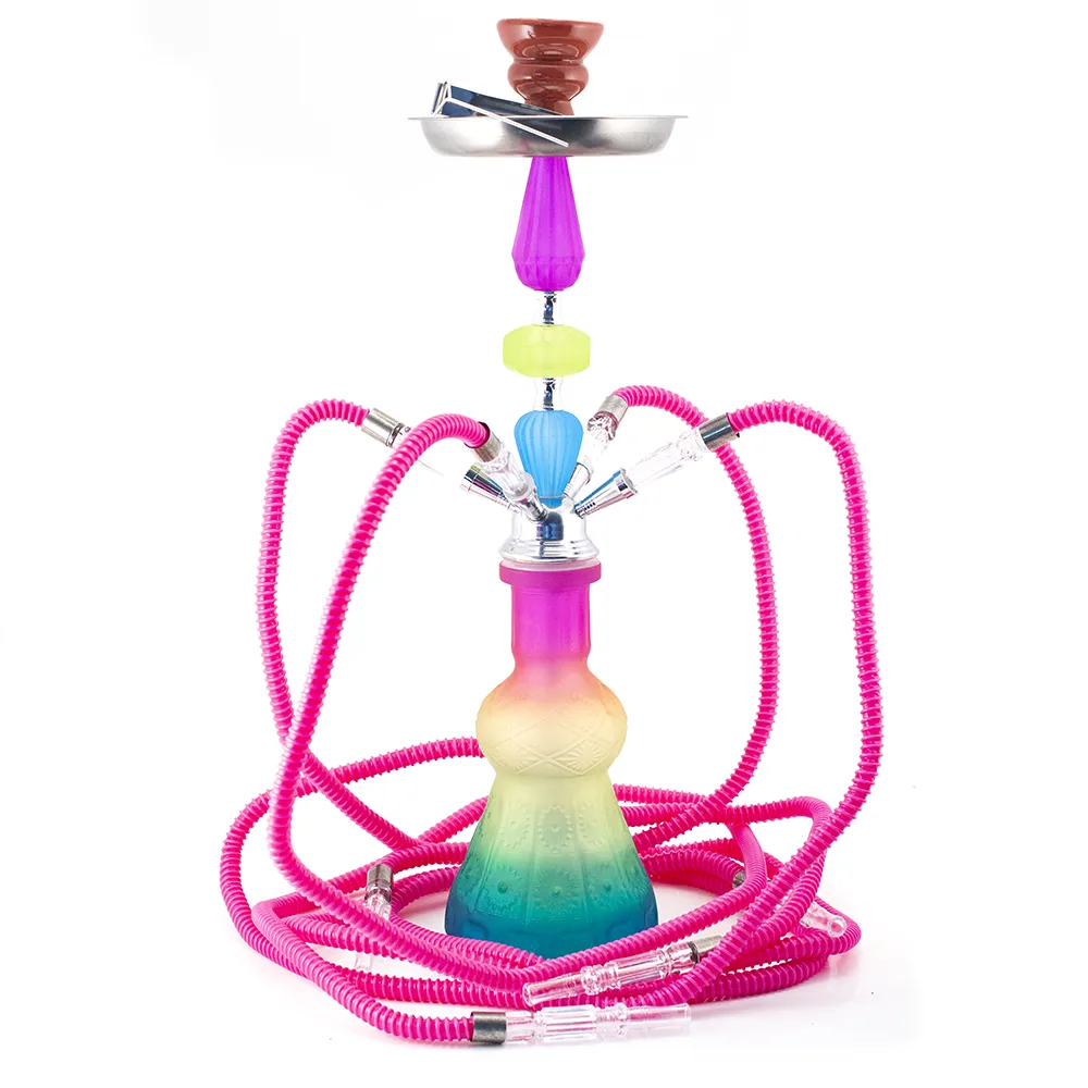 HOOKAH - 52cm 4 HOSE RAINBOW ACRYLIC CHROME METAL PINK CONE