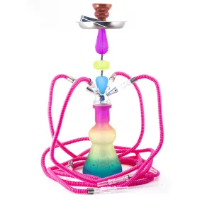 HOOKAH - 52cm 4 HOSE RAINBOW ACRYLIC CHROME METAL PINK CONE