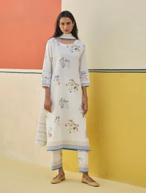 Kera Floral Embroidered Kurta Set
 - Ivory