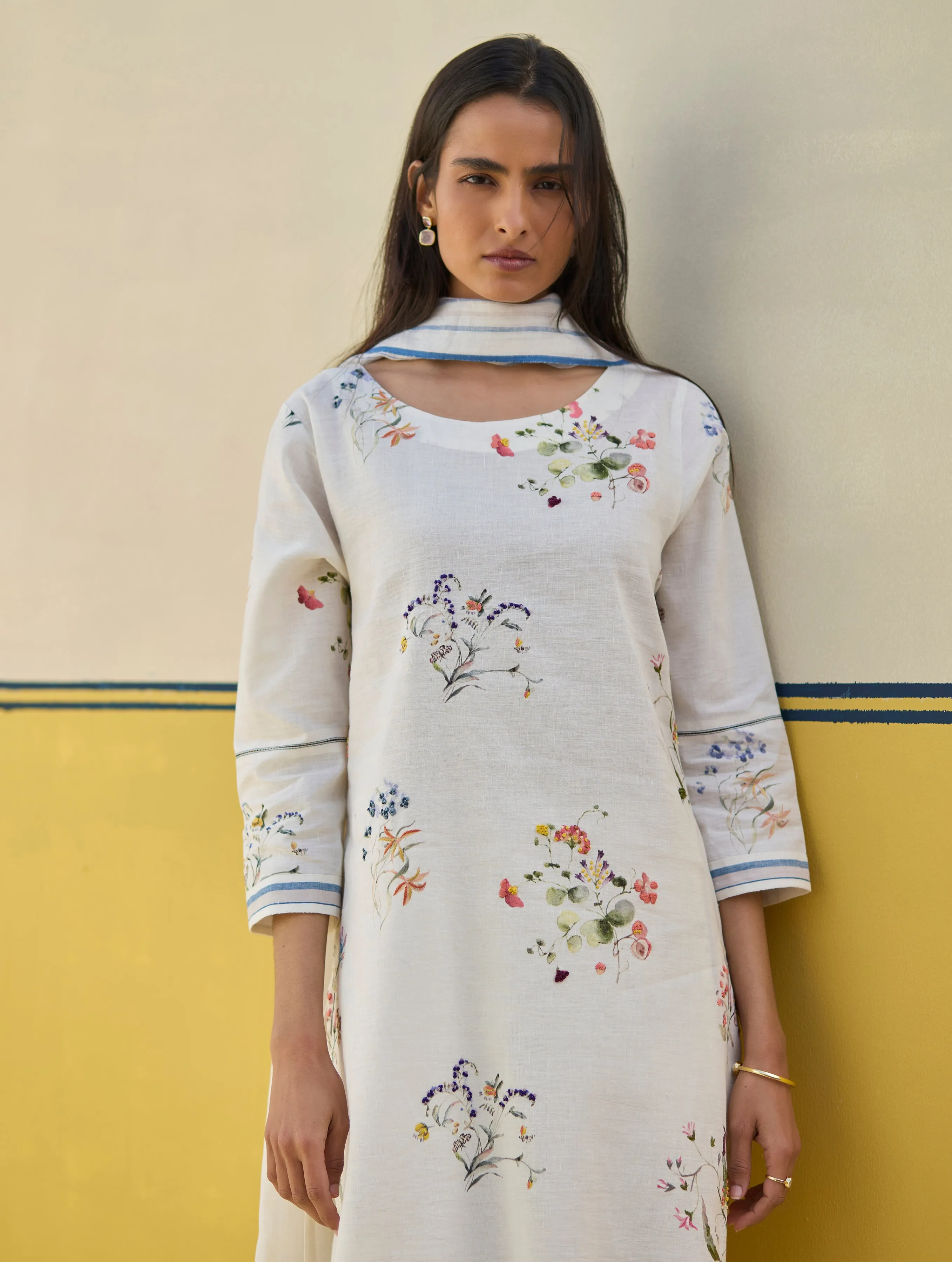 Kera Floral Embroidered Kurta Set
 - Ivory