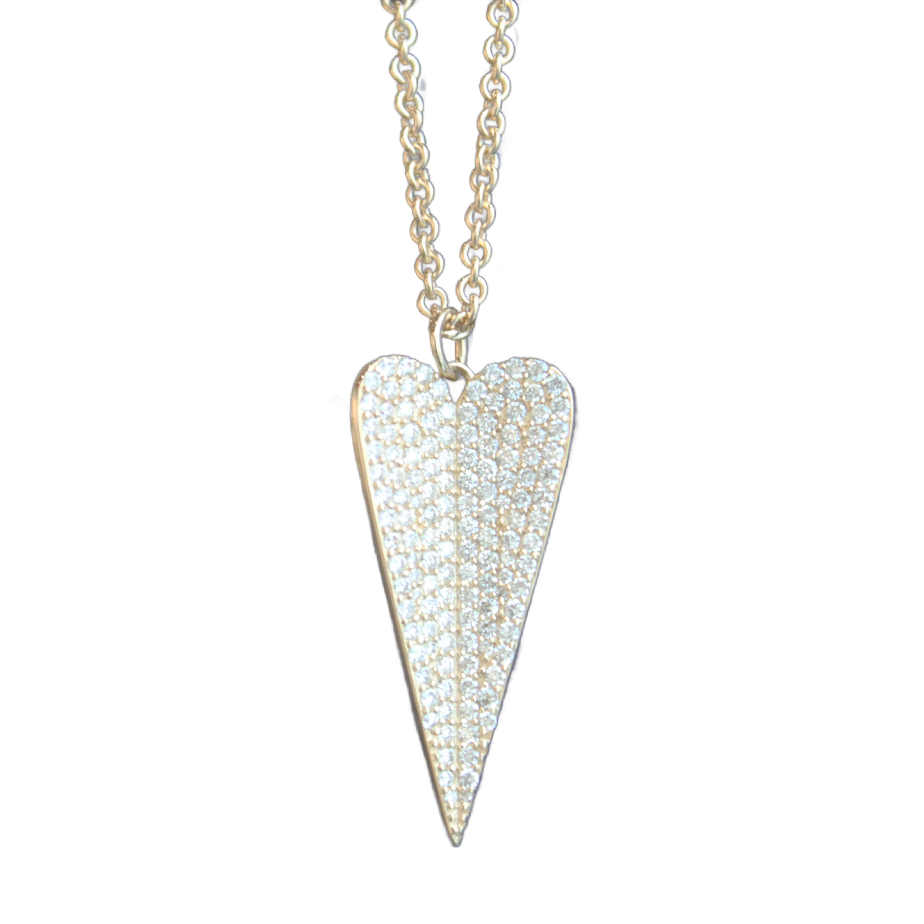 Large Pave Diamond Folded Heart Necklace