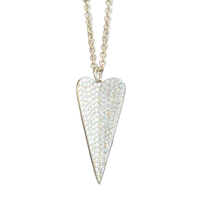 Large Pave Diamond Folded Heart Necklace